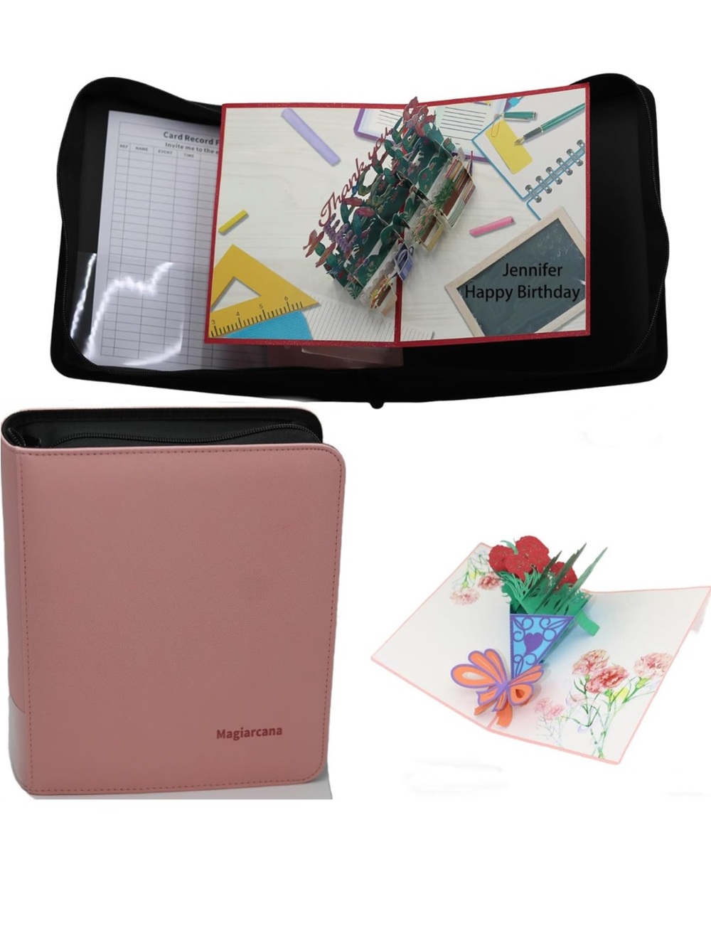 Pink Zip Binder Greeting Card Organizer Organizer